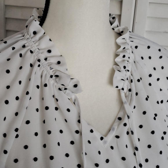 White/Black/Silver Polka Dot Long Sleeve Top - Picture 3 of 10